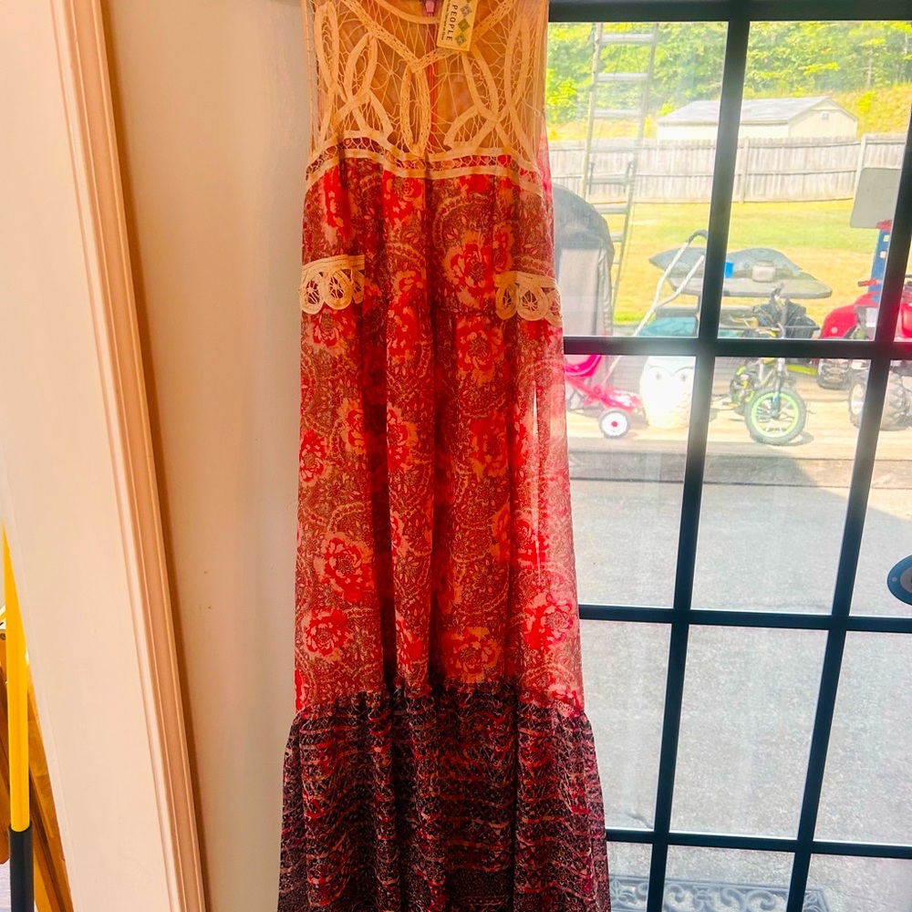 Free People Native Rose High Low Pink Floral Sleeveless Lace Trim Dress 0